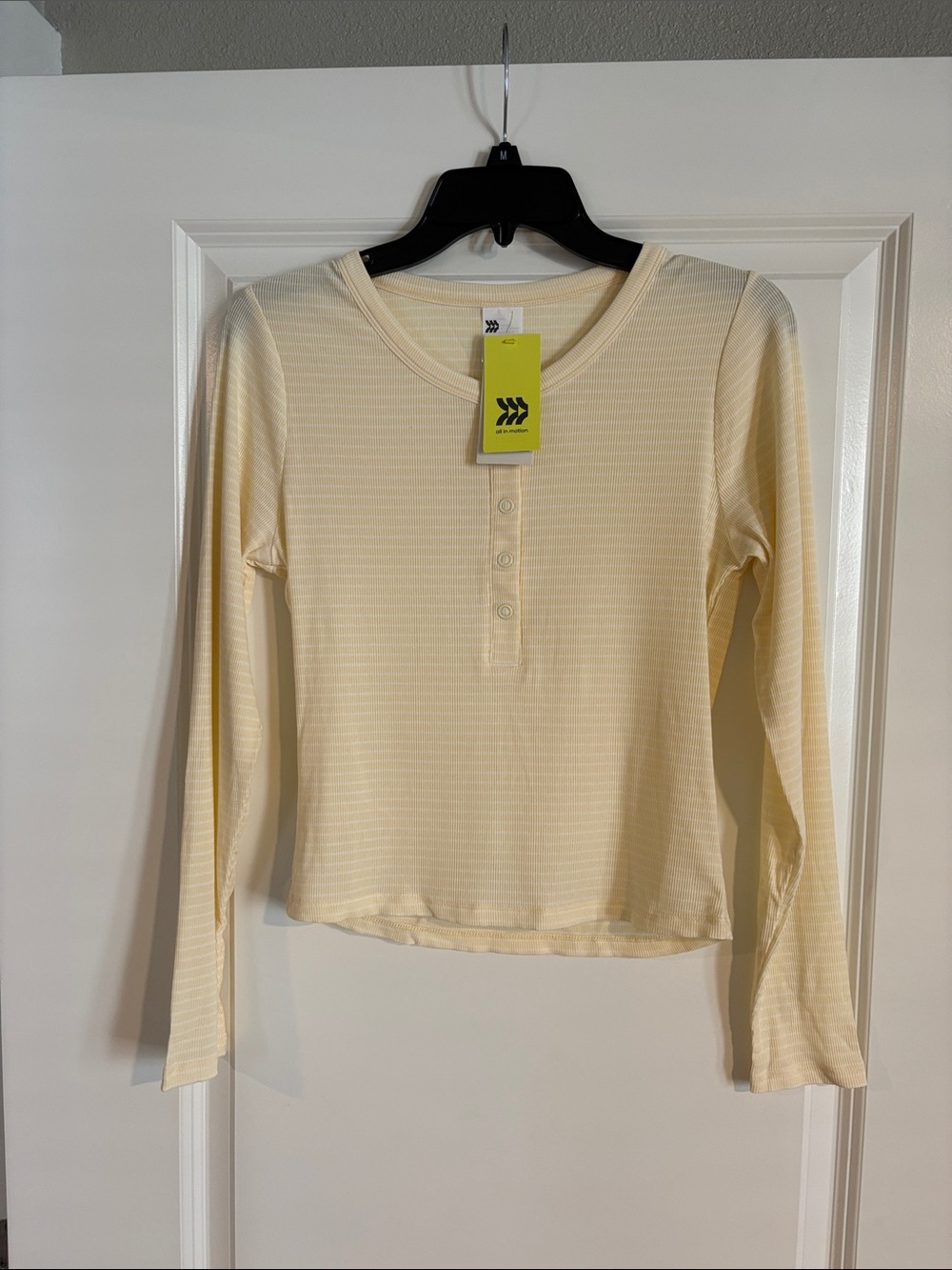 all in motion Women's Light Yellow/White striped Long-Sleeve Slim Fit Hip Length